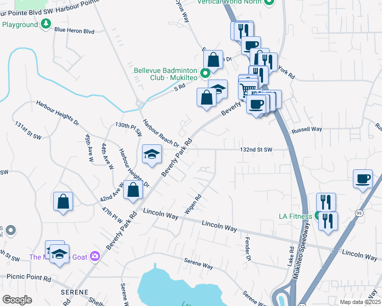 map of restaurants, bars, coffee shops, grocery stores, and more near 3828 Grant Road in Lynnwood