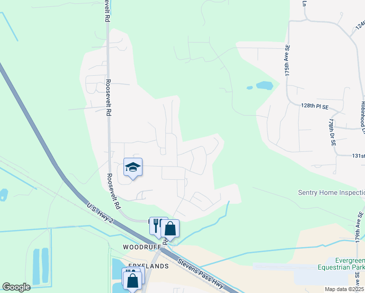 map of restaurants, bars, coffee shops, grocery stores, and more near 16813 Snowgrass Mountain Road Southeast in Monroe