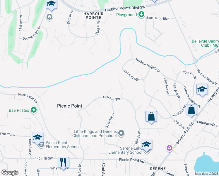 map of restaurants, bars, coffee shops, grocery stores, and more near 13201 51st Place West in Edmonds