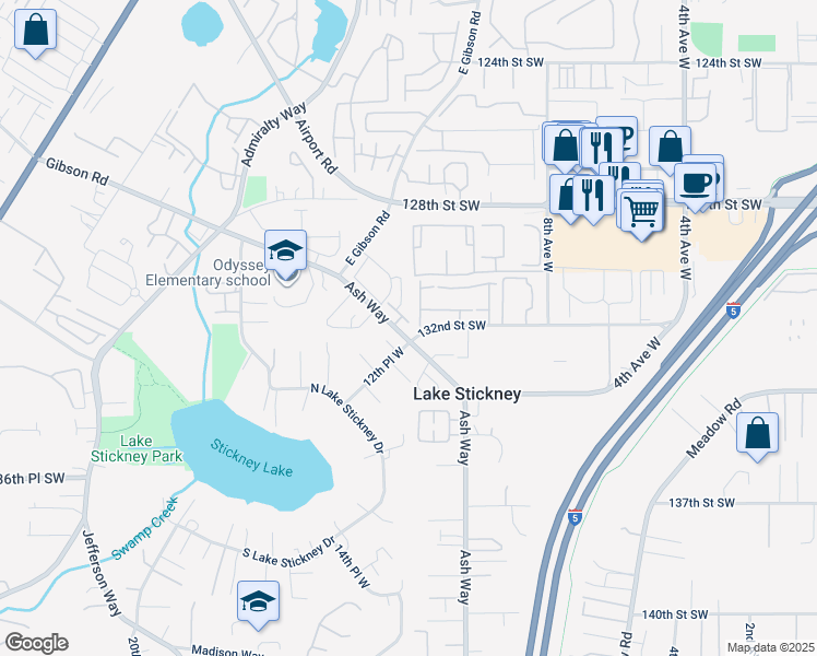 map of restaurants, bars, coffee shops, grocery stores, and more near 1200 131st Place Southwest in Everett