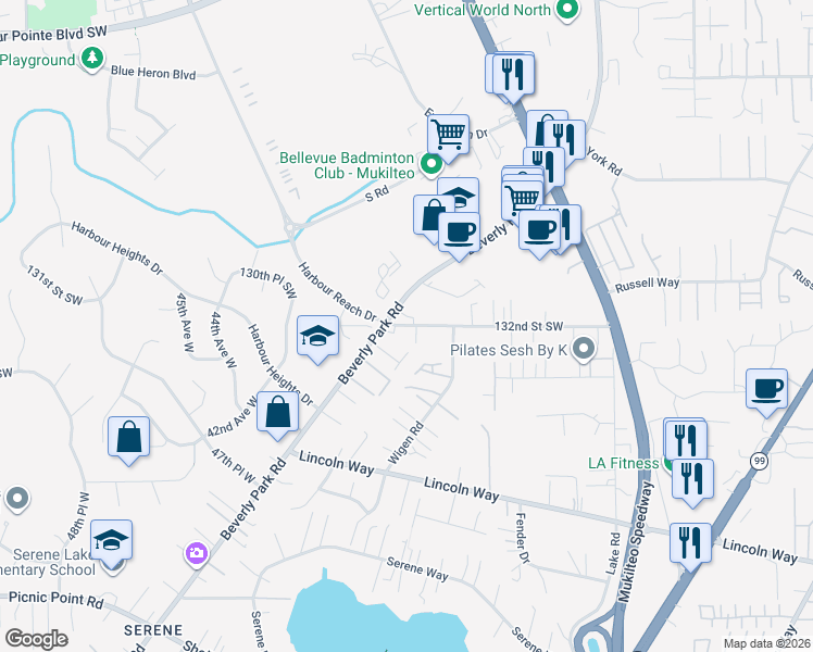 map of restaurants, bars, coffee shops, grocery stores, and more near 3828 Grant Road in Lynnwood