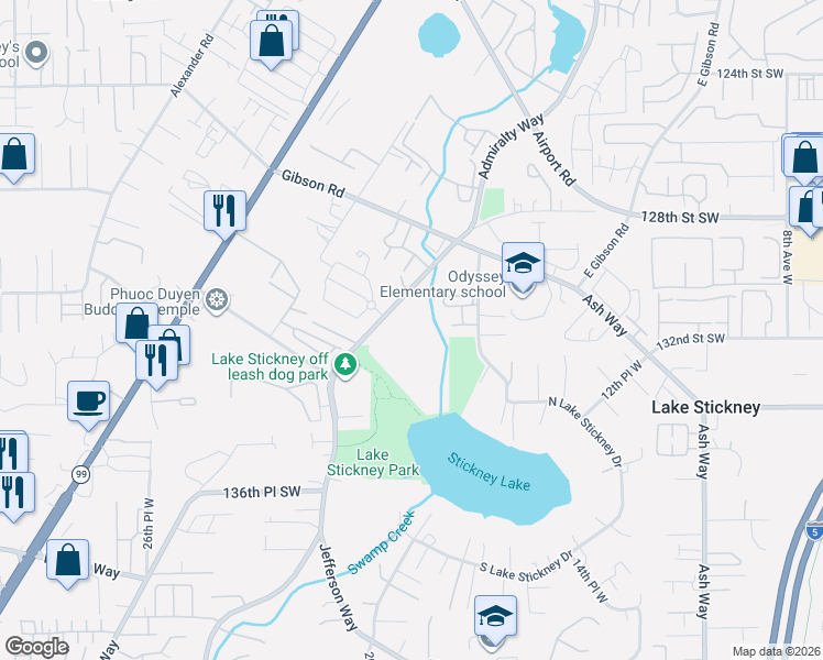 map of restaurants, bars, coffee shops, grocery stores, and more near 13111 Admiralty Way in Everett