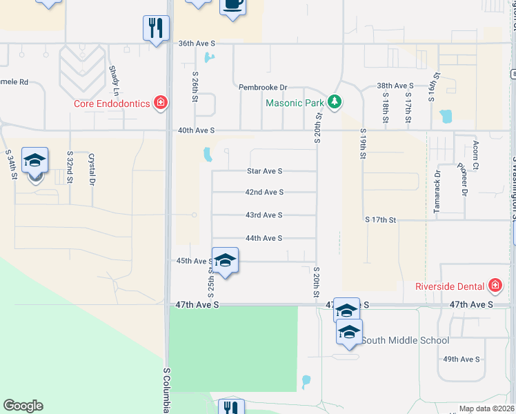 map of restaurants, bars, coffee shops, grocery stores, and more near 2331 43rd Ave S in Grand Forks