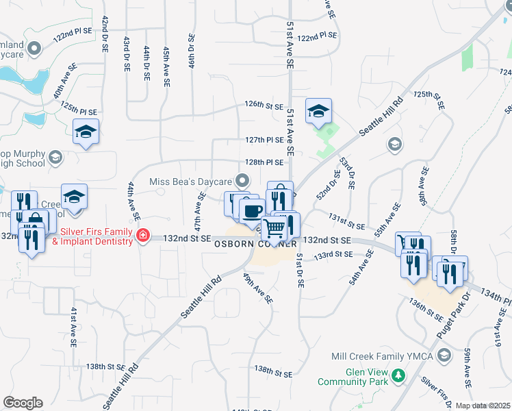 map of restaurants, bars, coffee shops, grocery stores, and more near 4809 132nd Street Southeast in Everett