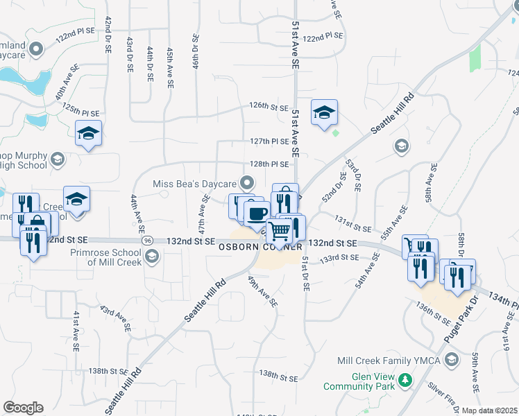 map of restaurants, bars, coffee shops, grocery stores, and more near 4809 132nd Street Southeast in Everett