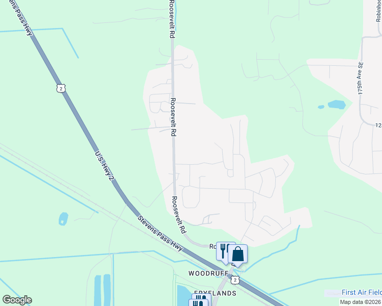 map of restaurants, bars, coffee shops, grocery stores, and more near 12909 Roosevelt Road in Snohomish