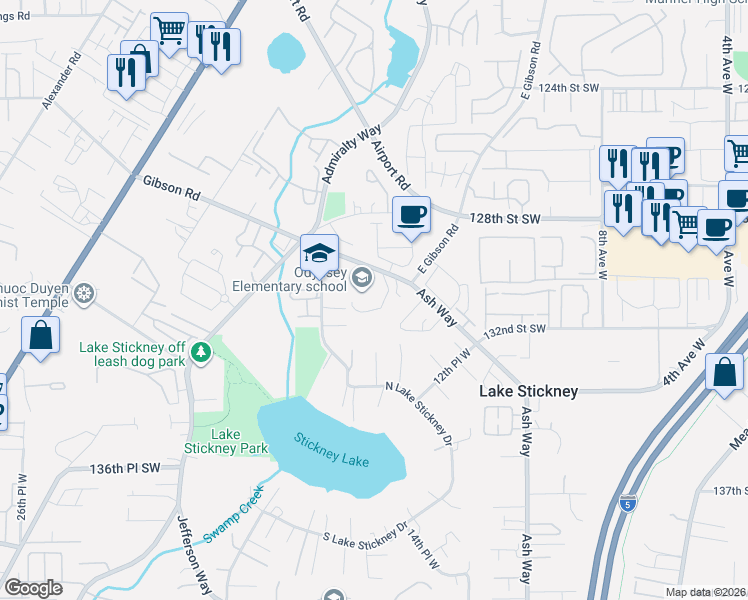 map of restaurants, bars, coffee shops, grocery stores, and more near 13025 17th Avenue West in Everett