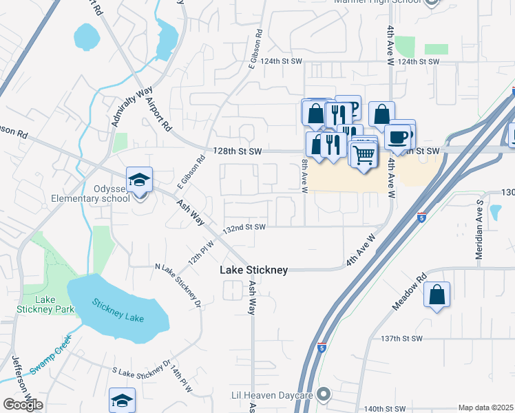 map of restaurants, bars, coffee shops, grocery stores, and more near 927 132nd Street Southwest in Everett