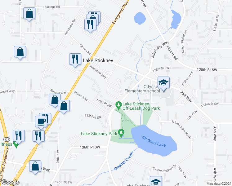 map of restaurants, bars, coffee shops, grocery stores, and more near 1925 129th Place Southwest in Everett
