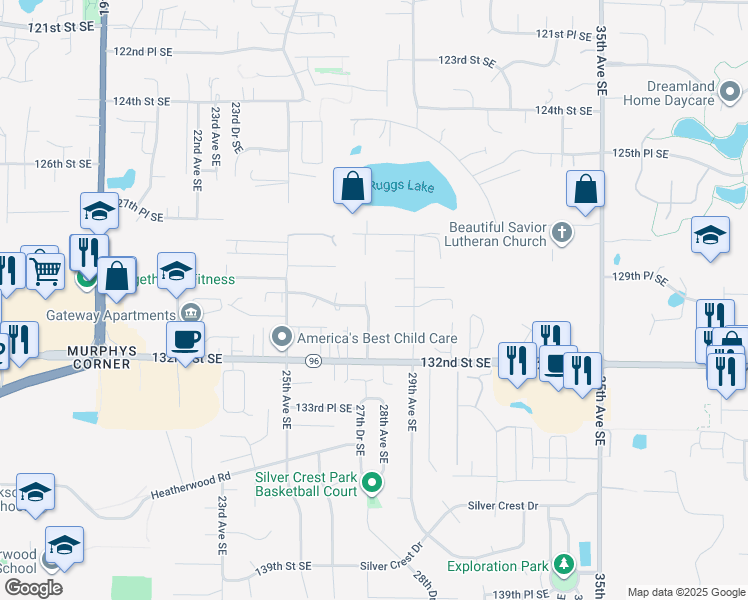map of restaurants, bars, coffee shops, grocery stores, and more near 2815 130th Place Southeast in Everett
