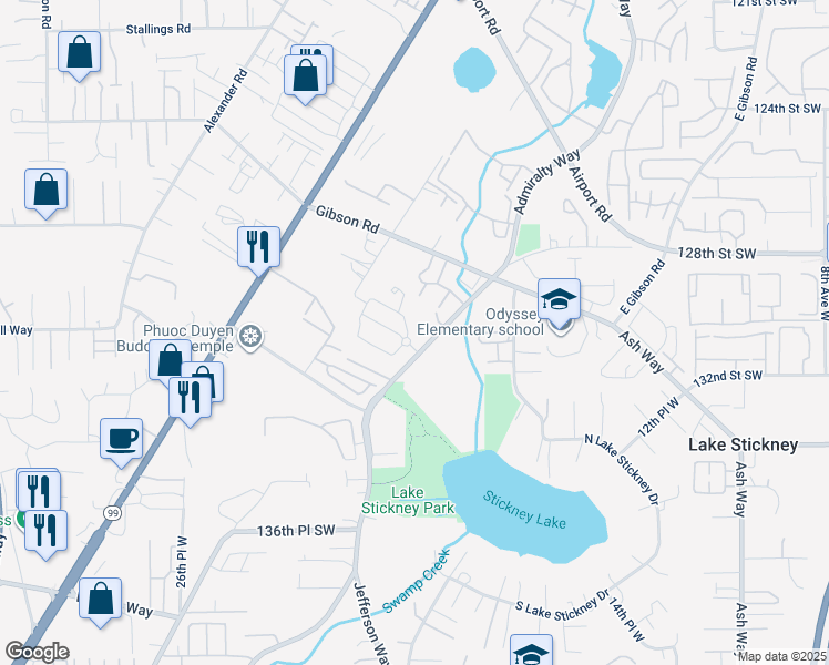 map of restaurants, bars, coffee shops, grocery stores, and more near 1925 129th Place Southwest in Everett