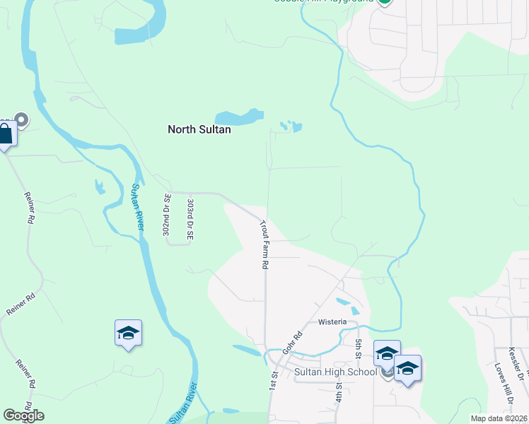 map of restaurants, bars, coffee shops, grocery stores, and more near 12933 Trout Farm Road in Sultan