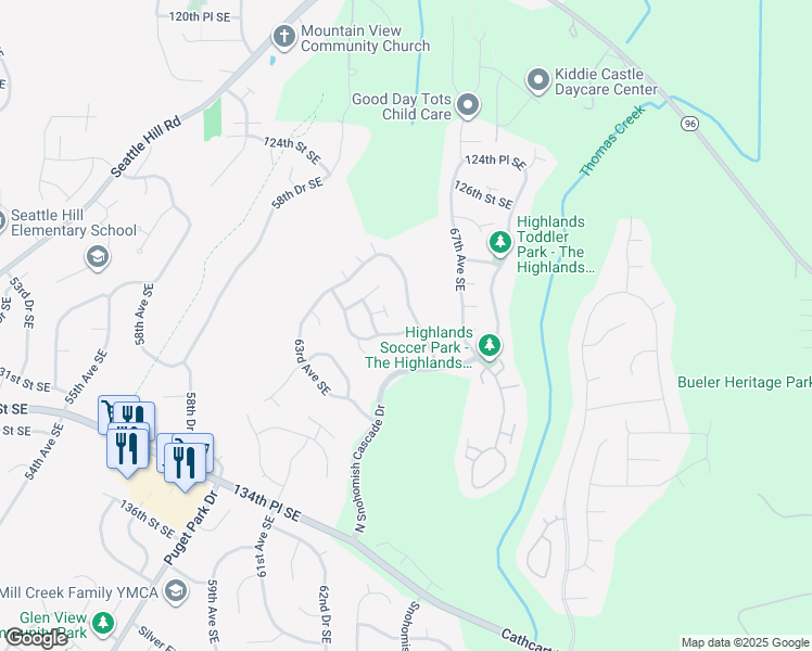 map of restaurants, bars, coffee shops, grocery stores, and more near 6429 130th Street Southeast in Snohomish