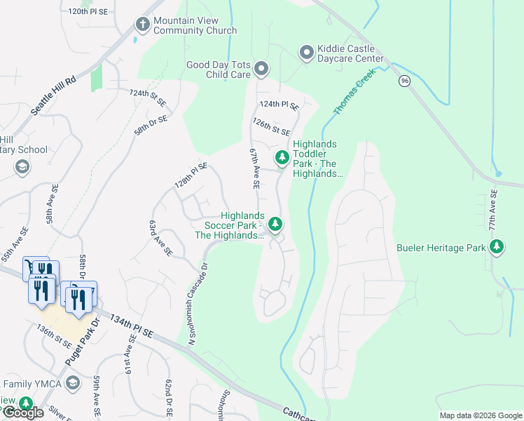 map of restaurants, bars, coffee shops, grocery stores, and more near 6717 129th Place Southeast in Snohomish