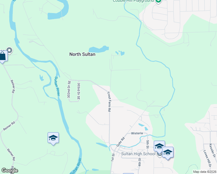 map of restaurants, bars, coffee shops, grocery stores, and more near 12933 Trout Farm Road in Sultan
