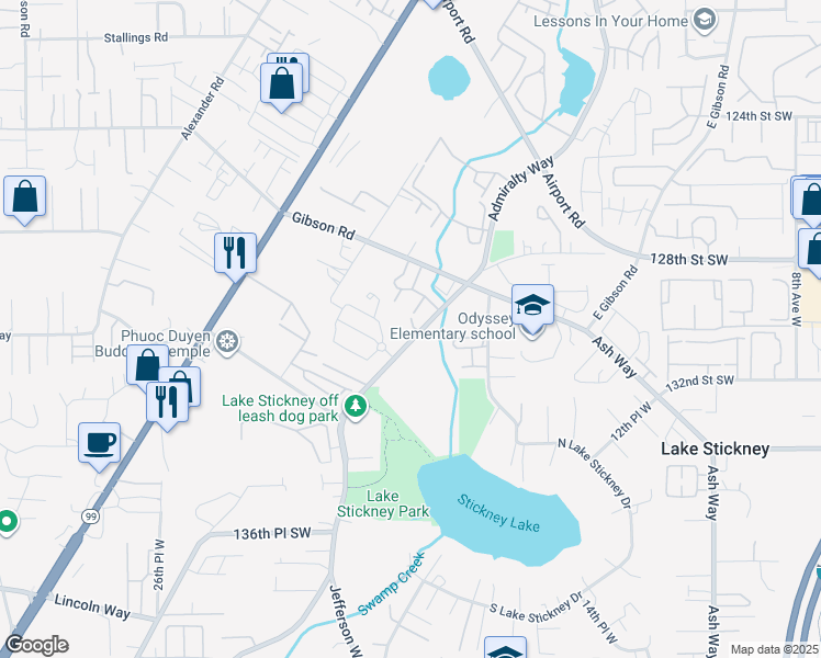 map of restaurants, bars, coffee shops, grocery stores, and more near 1906 130th Lane Southwest in Everett