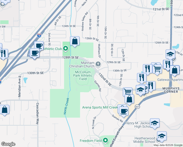 map of restaurants, bars, coffee shops, grocery stores, and more near 1015 Dumas Road in Everett