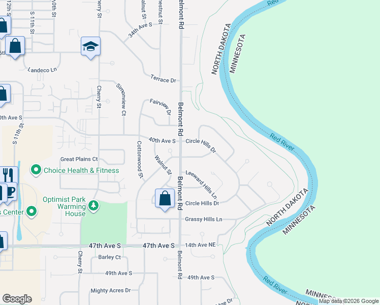map of restaurants, bars, coffee shops, grocery stores, and more near 224 Plain Hills Dr in Grand Forks