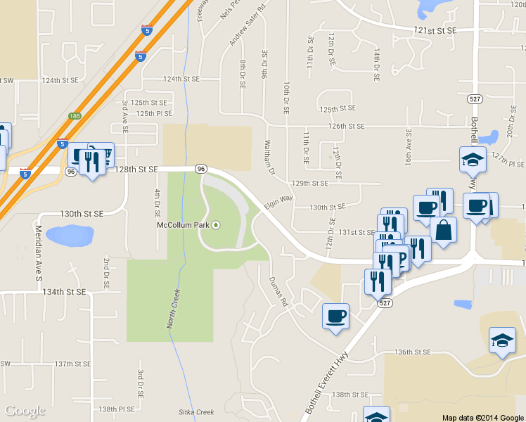 map of restaurants, bars, coffee shops, grocery stores, and more near 1015-1061 Dumas Road in Everett