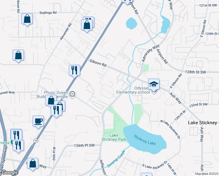 map of restaurants, bars, coffee shops, grocery stores, and more near 1925 129th Place Southwest in Everett
