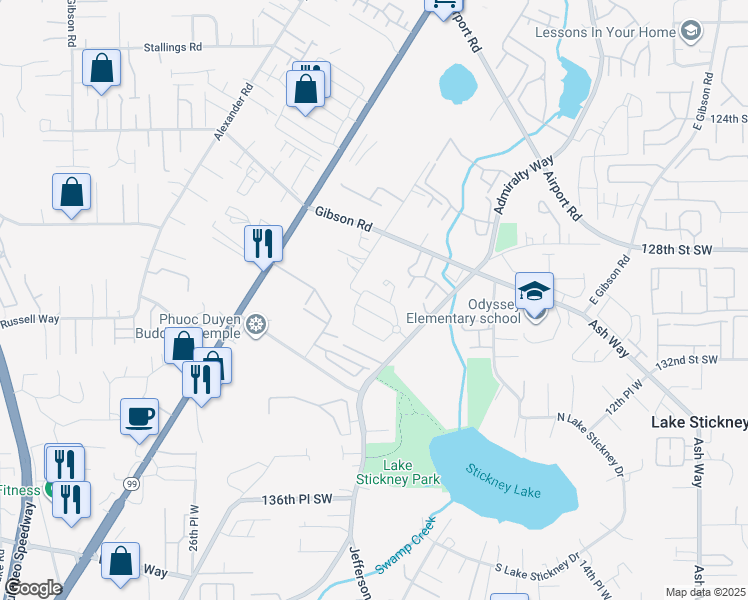 map of restaurants, bars, coffee shops, grocery stores, and more near 2106 130th Place Southwest in Everett