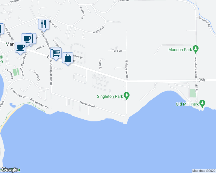 map of restaurants, bars, coffee shops, grocery stores, and more near 1091 Washington 150 in Manson