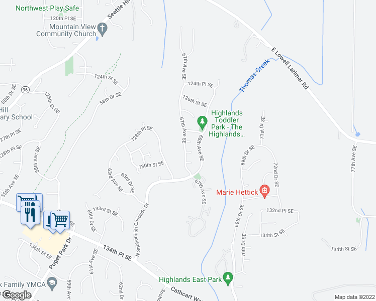 map of restaurants, bars, coffee shops, grocery stores, and more near 12825 67th Avenue Southeast in Snohomish