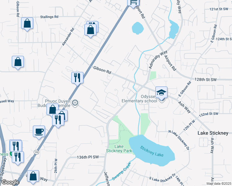 map of restaurants, bars, coffee shops, grocery stores, and more near 1925 129th Place Southwest in Everett