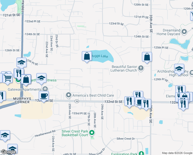 map of restaurants, bars, coffee shops, grocery stores, and more near 2815 130th Place Southeast in Everett