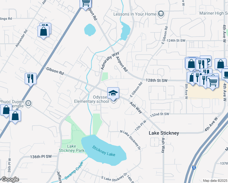 map of restaurants, bars, coffee shops, grocery stores, and more near 12829 16th Place West in Everett