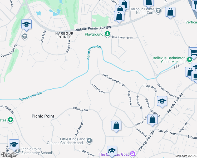 map of restaurants, bars, coffee shops, grocery stores, and more near 12916 49th Avenue West in Mukilteo