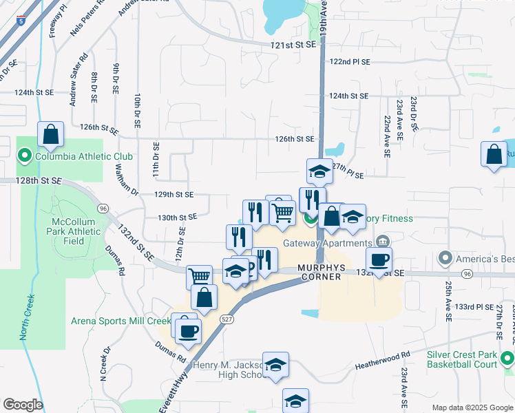map of restaurants, bars, coffee shops, grocery stores, and more near 12806 Bothell Everett Highway in Everett