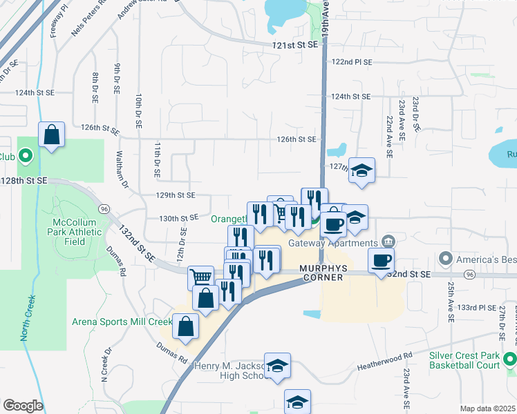 map of restaurants, bars, coffee shops, grocery stores, and more near 12806 Bothell Everett Highway in Everett