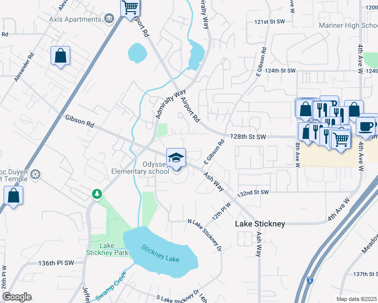map of restaurants, bars, coffee shops, grocery stores, and more near 1412 128th Street Southwest in Everett