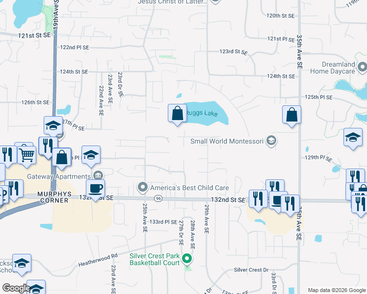 map of restaurants, bars, coffee shops, grocery stores, and more near 2708 128th Street Southeast in Everett