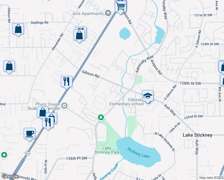 map of restaurants, bars, coffee shops, grocery stores, and more near 1915 Gibson Road in Everett