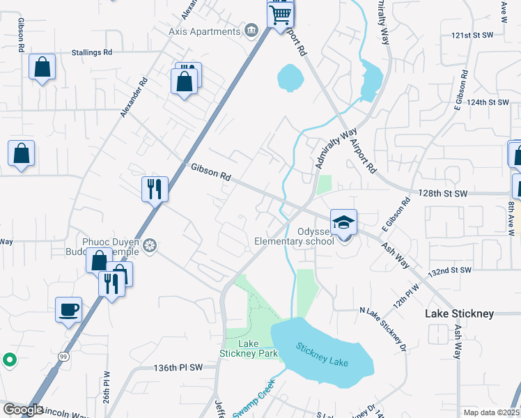 map of restaurants, bars, coffee shops, grocery stores, and more near 1915 Gibson Road in Everett