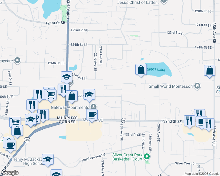 map of restaurants, bars, coffee shops, grocery stores, and more near 2323 128th Place Southeast in Everett