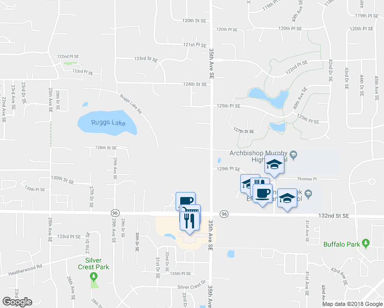 map of restaurants, bars, coffee shops, grocery stores, and more near 12810 35th Avenue Southeast in Everett