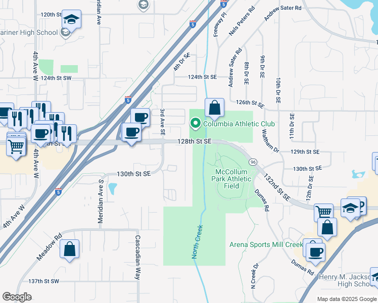 map of restaurants, bars, coffee shops, grocery stores, and more near 12805 4th Drive Southeast in Everett