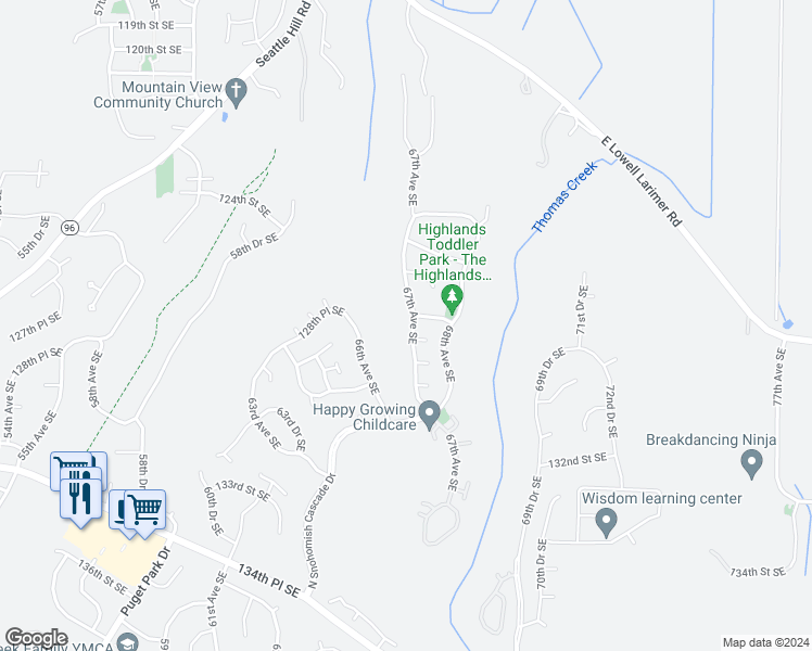 map of restaurants, bars, coffee shops, grocery stores, and more near 12716 67th Avenue Southeast in Snohomish
