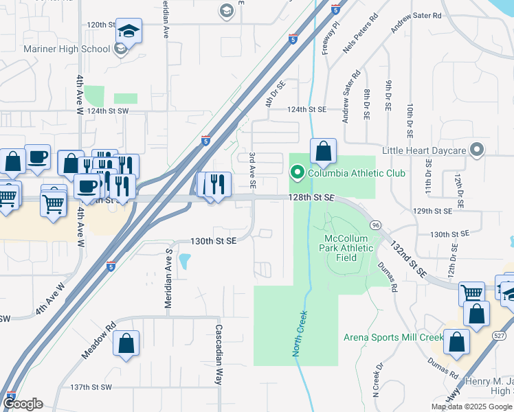 map of restaurants, bars, coffee shops, grocery stores, and more near 316 3rd Avenue Southeast in Everett