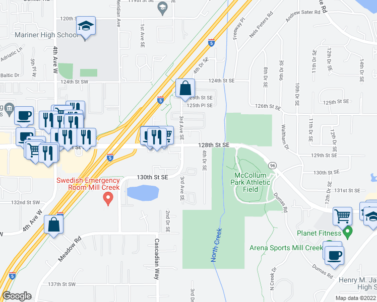 map of restaurants, bars, coffee shops, grocery stores, and more near 316 3rd Avenue Southeast in Everett
