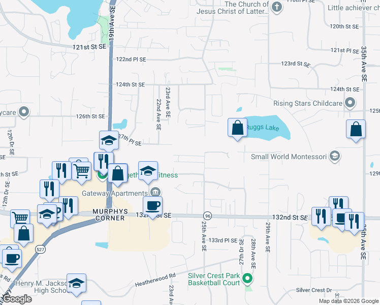 map of restaurants, bars, coffee shops, grocery stores, and more near 12802 25th Avenue Southeast in Everett