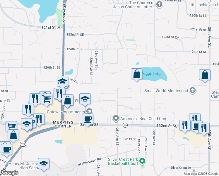 map of restaurants, bars, coffee shops, grocery stores, and more near 12802 25th Avenue Southeast in Everett