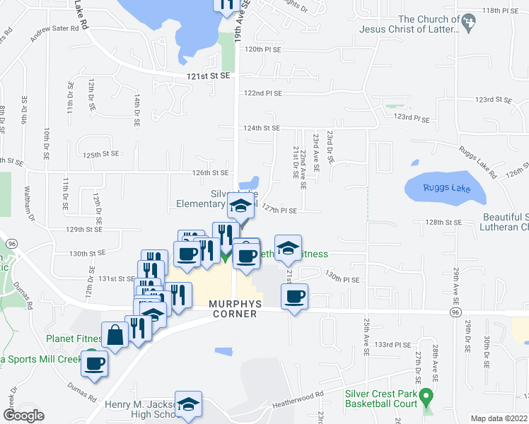 map of restaurants, bars, coffee shops, grocery stores, and more near 12815 Bothell Everett Highway in Everett