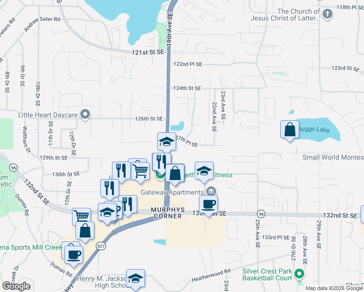 map of restaurants, bars, coffee shops, grocery stores, and more near 12815 Bothell Everett Highway in Everett