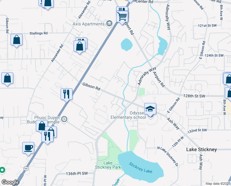 map of restaurants, bars, coffee shops, grocery stores, and more near 1915 Gibson Road in Everett