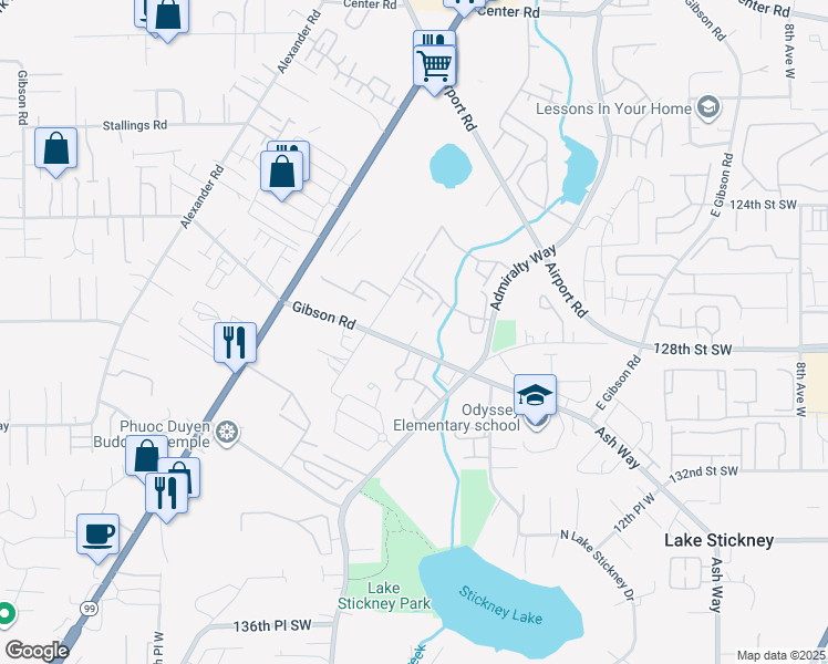 map of restaurants, bars, coffee shops, grocery stores, and more near 12705 Avondale Way in Everett
