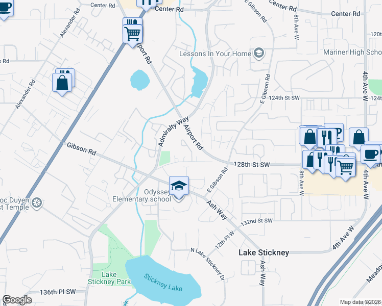 map of restaurants, bars, coffee shops, grocery stores, and more near 12707 15th Avenue West in Everett